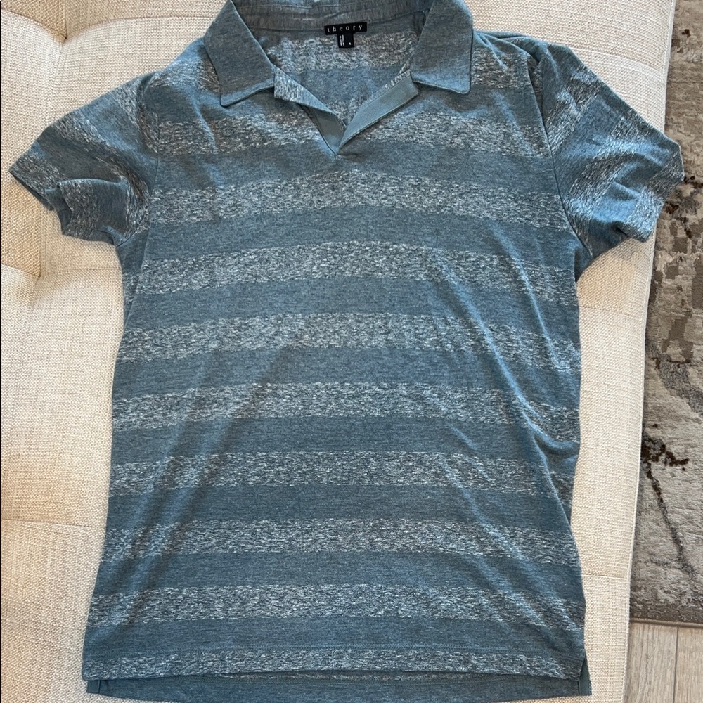 Theory Striped Polo Collar Tee Shirt - Size Small